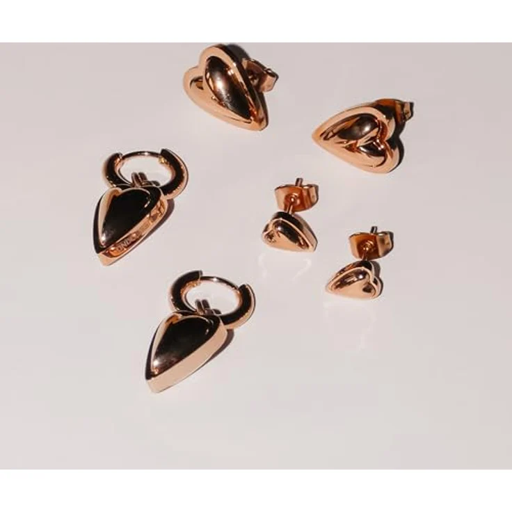 LIEBESKIND BERLIN Metal Heart Ohrring, Ohrstecker Edelstahl IP Roségold, 1,5 cm, Steckverschluss, wasserfest & hautfreundlich – Bild 4