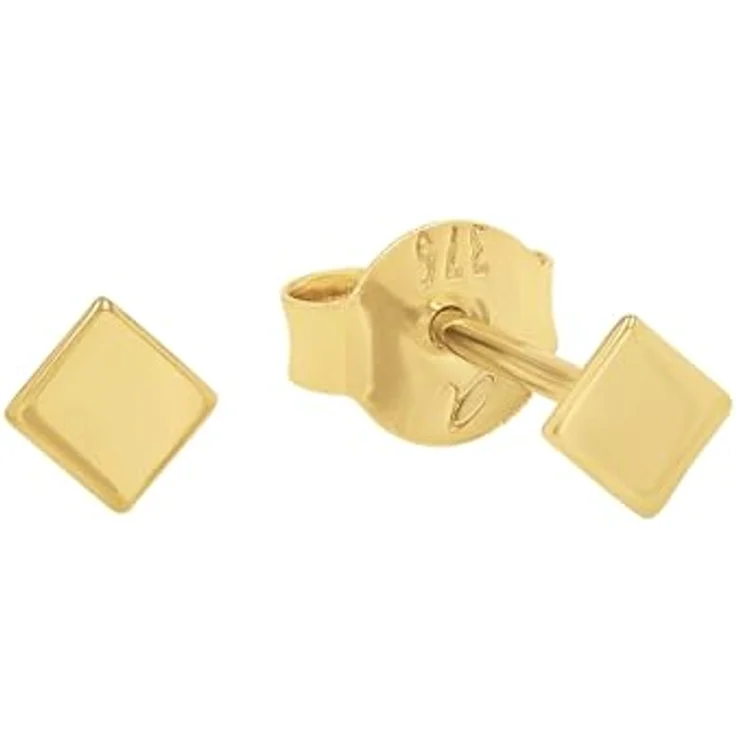 Amor Paar Ohrstecker, Unisex Echtschmuck aus 375 Gold, quadratische Rauten-Ohrringe, ca. 3 mm – Bild 1
