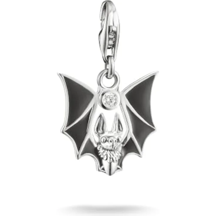 THOMAS SABO True Romance Fledermaus-Design Charm, Charm-Einhänger aus recyceltem Silber 925 mit Zirkonia und schwarzer Emaille