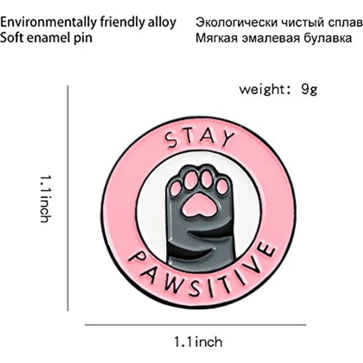 HUAQIGUO Stay Pawsitive Rosa Katze Pfote Cartoon Cowboy Brosche, Emaille Pins aus legiertem Stahl für Frauen – Bild 2