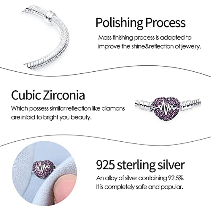 TINSLO Damen Armband 925 Sterling Silber, Herzverschluss Moments Schlangen Gliederarmband, Geschenk für Frauen, Valentinstag, Muttertag, Geburtstag, Weihnachten – Bild 4