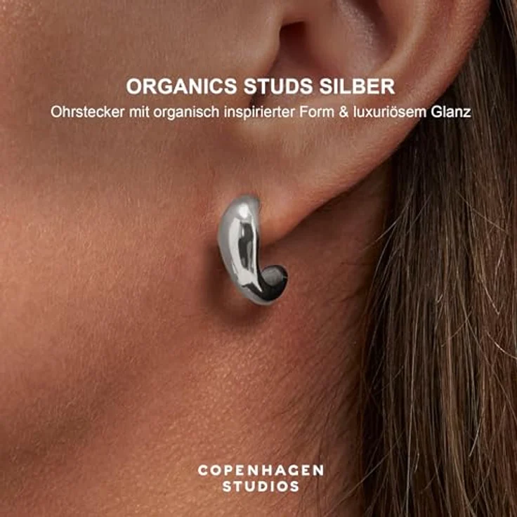 COPENHAGEN STUDIOS Organics Studs, Damen-Ohrstecker aus poliertem Edelstahl, Silber, wasserfest & hautfreundlich, 17 mm – Bild 2