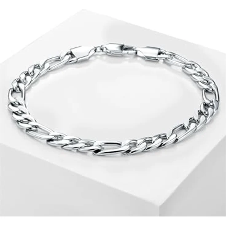 True Rebels Edelstahl Figaroarmband für Herren, hochglanzpoliertes Gliederarmband mit Karabinerverschluss, silber, in verschiedenen Längen erhältlich – Bild 3