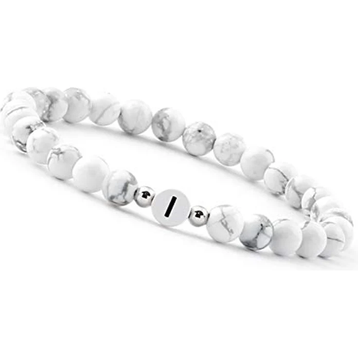 GD GOOD.designs Pärchen Armband mit Buchstaben I, Howlith Perlen, perfekt für Handgelenke 16-20 cm, inkl. Schmuckbeutel – Bild 1