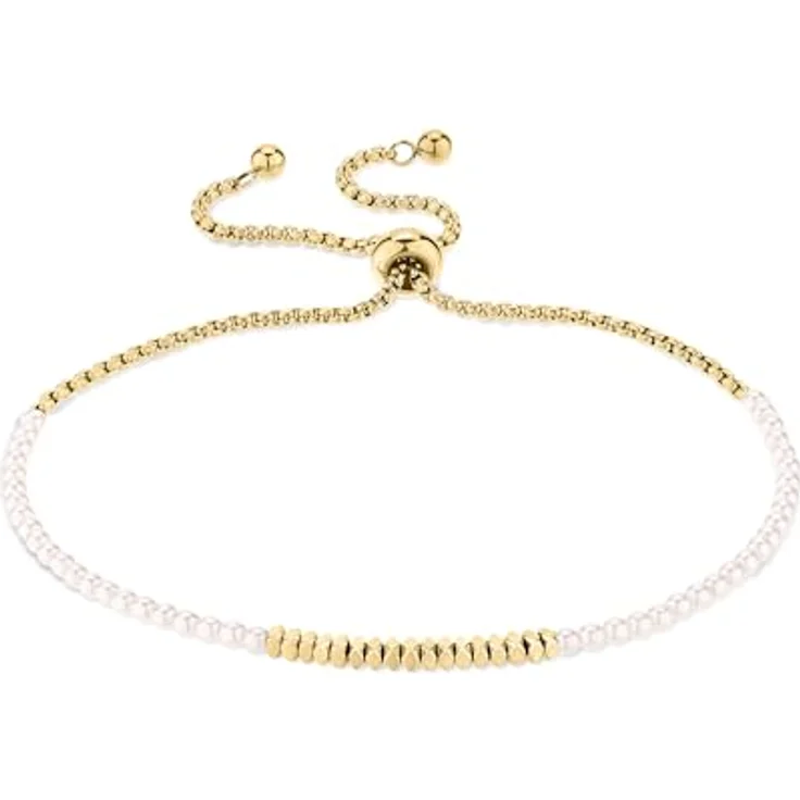Tamaris Armband Glasperle TJ-0557-B-21, Damenarmband aus Edelstahl IP Gold mit Zugbandverschluss, 21 cm – Bild 1