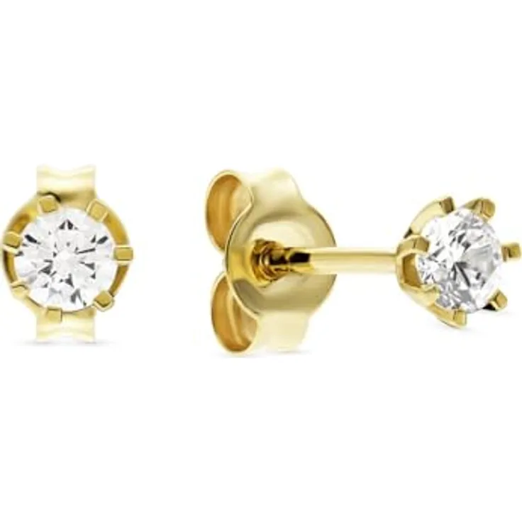 FAVS Damen-Ohrstecker 375er Gelbgold mit 2 Zirkonia, zeitloses Design