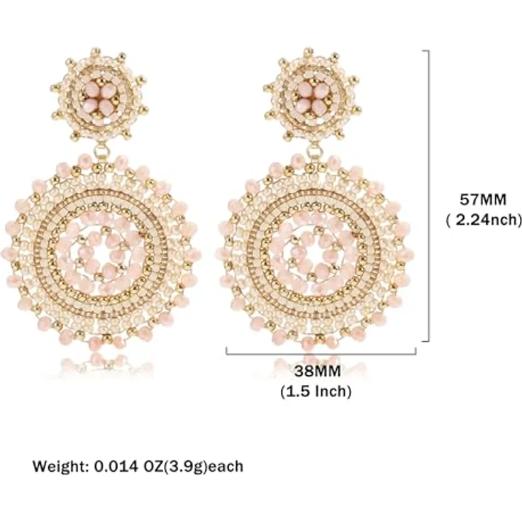 Joya Love Beige Perlenohrringe, Boho Statement Schmuck mit KC-Gold-Beschichtung, leichte Hängende Ohrringe für Sommer und Strand, 2,24 inch Höhe – Bild 2