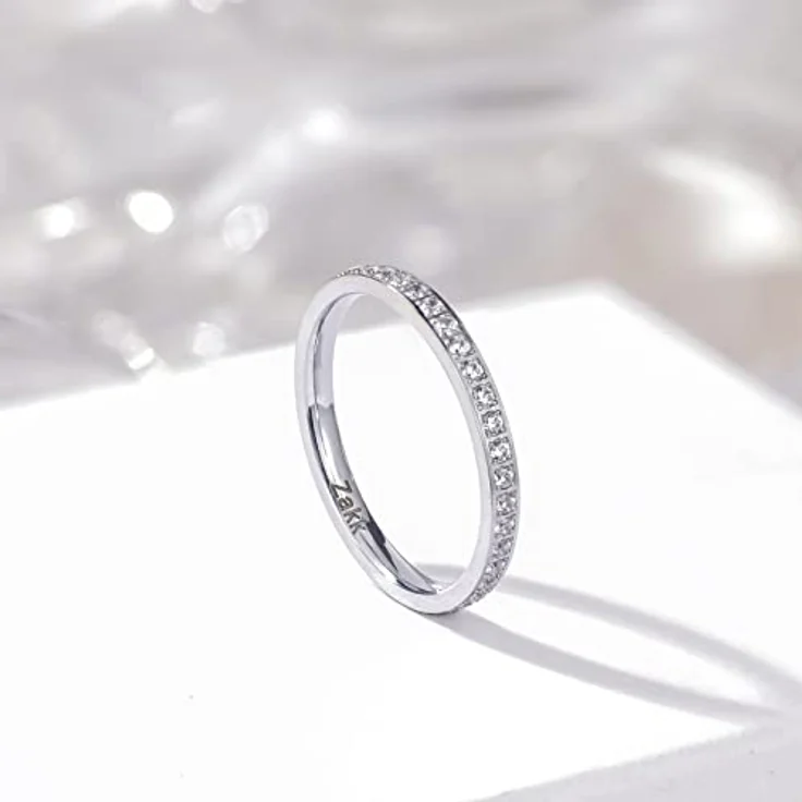 Zakk Eternity Ring 2mm, Damen Ewigkeitsring aus Titan mit Zirkonia, silber, Größe 69 (22.0) – Bild 2