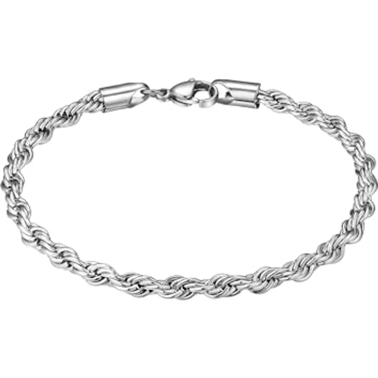 True Rebels Herren Armband Kordelarmband aus hochwertigem poliertem Edelstahl, silber, kratzfest und wasserresistent, in verschiedenen Längen verfügbar, mit Karabinerverschluss – Bild 1