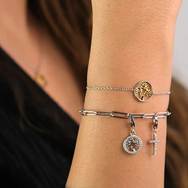 Engelsrufer Damen Armband, Sterling Silber mit goldfarbenem Lebensbaum Anhänger, Karabinerverschluss, verstellbar von 17 cm bis 19 cm, nickelfrei – Bild 2