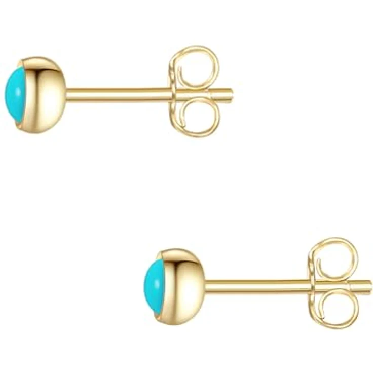 Glanzstücke München Damen Ohrstecker 925/- Sterling Silber gelbvergoldet, 14 Karat Türkis, mit Steckverschluss, Höhe 4,3 mm, in Schmuckbox – Bild 2