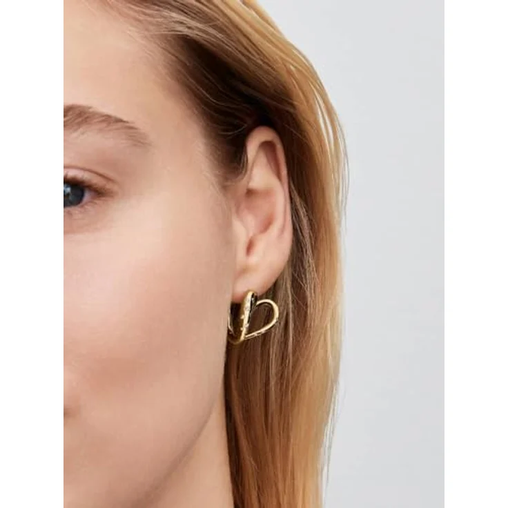 Pandora Essence Herz-Creolen, organisch geformt mit Zirkonia und 14K vergoldeter Metalllegierung, silberfarben – Bild 2