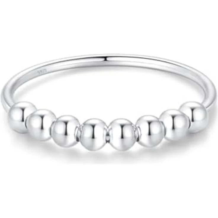 Lisandra Scott 925 Sterling Silber Angst Spinning Ring mit Perlen, Anti-Stress Dekompression Angstring für Damen, Frauen und Mädchen, Silber, Größe 58 – Bild 2