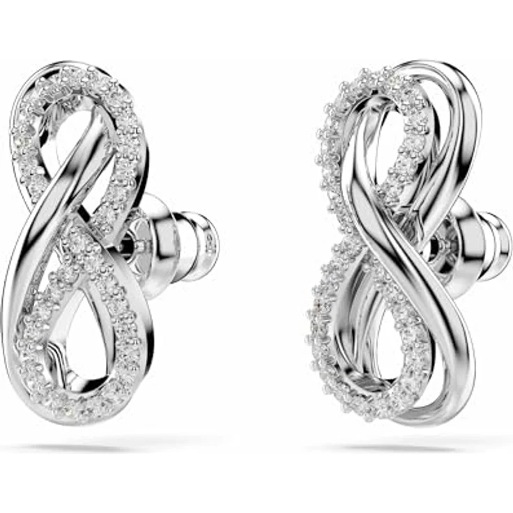 Swarovski Hyperbola Ohrstecker, Rhodinierte Ohrringe mit Unendlichkeitsmotiv und Swarovski Kristallen, Weiß – Bild 3