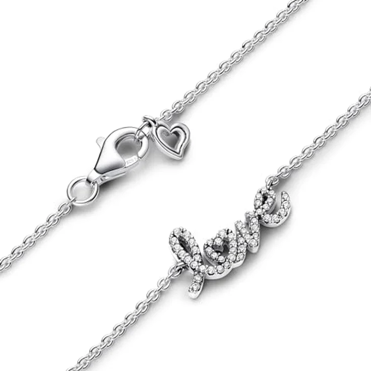 PANDORA Moments Funkelnde Handgeschriebenes Love Collier-Halskette, Sterling Silber mit Zirkonia, verstellbar auf 45cm, Anhänger in Herzform – Bild 3