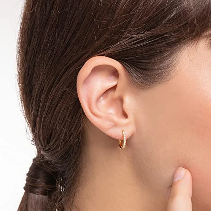 Thomas Sabo Einzel Creole, 925 Sterlingsilber mit weißen Steinen, gold, Clipverschluss, 1,30 cm – Bild 3