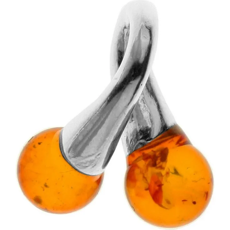 OSTSEE-SCHMUCK Kettenanhänger Doppelkelch aus Sterlingsilber 925 mit 5 mm Bernsteinkugeln, 1-tlg.