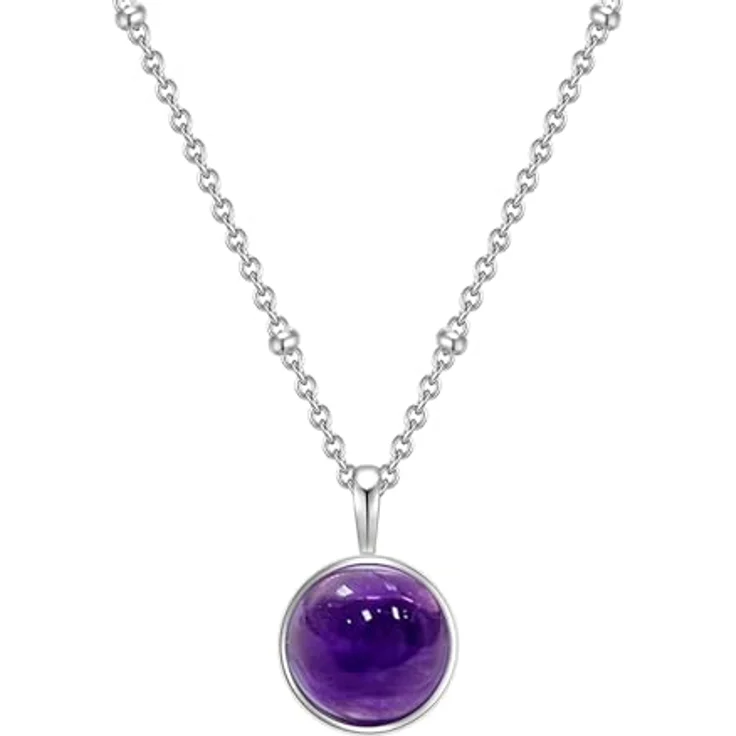 GLANZSTÜCKE MÜNCHEN Damen-Halskette Sterling Silber mit Anhänger Amethyst lila, verlängerbare 40 cm + 5 cm, rhodinierte Edelsteinkette mit Cabochon-Schliff – Bild 1
