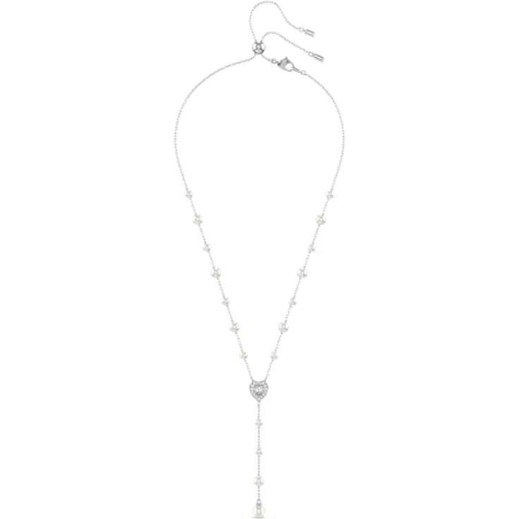 Swarovski Ariana Grande x Y-Halskette, Rhodinierte Damenhalskette mit Kristallperlen und Herz-Motiv in Klarem Pavé, Länge: 38-48 cm, Motivgröße: 1 x 1 cm – Bild 2