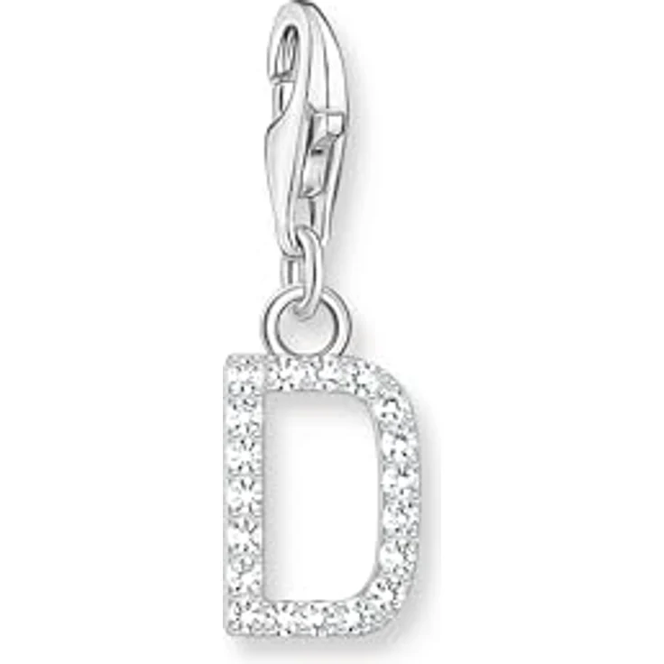 THOMAS SABO Charm-Anhänger Buchstabe D, 925er Sterlingsilber mit weißen Steinen, Charms für Armbänder und Ketten – Bild 1