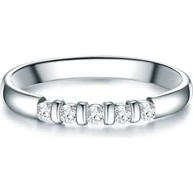 Trilani Memoirering 925/- Sterling Silber, Zirkonia im Brilliantschliff, 2,5 mm schmale Ringschiene, Beisteckring/Brautschmuck/Verlobungsring – Bild 1