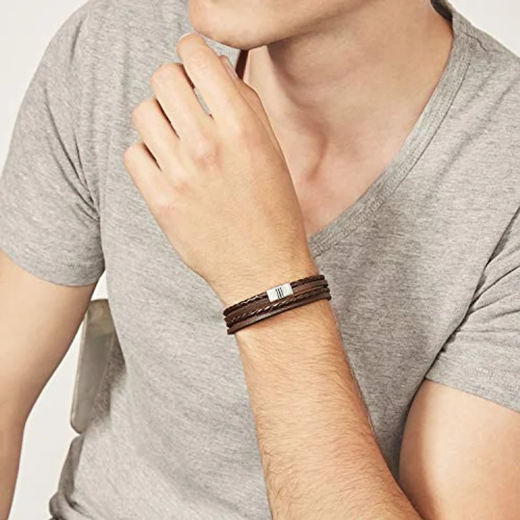 Fossil Casual Texture Armband für Männer, schwarzes Lederarmband mit Magnetverschluss, Innenlänge 175mm~190mm, JF02934040 – Bild 2
