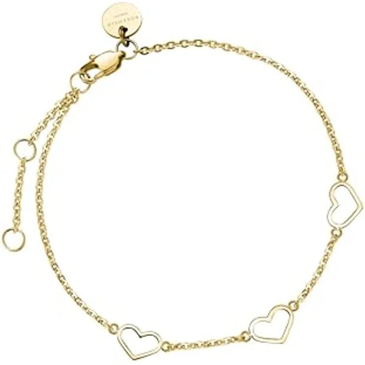 Rosefield Damen-Armband Triple Heart, Gliederarmband in Gold mit Karabinerverschluss und Liebesmotiv