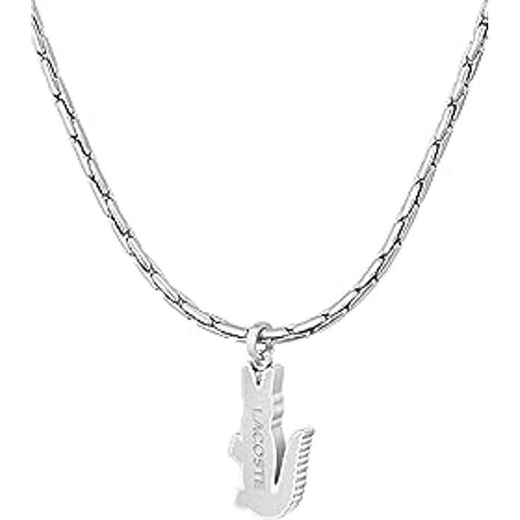 Lacoste ARTHOR Gliederhalskette für Herren, Panzer-Halskette aus poliertem Edelstahl, 55,8 cm, mit farbigem Emaille-Krokodil-Logo und Karabinerverschluss – Bild 3