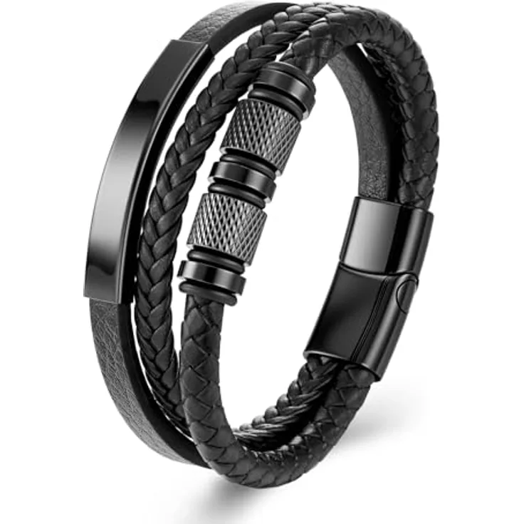 Fantocemea Herren Lederarmband, geflochten mit Edelstahl-Magnetschließe, 23 cm, hochwertige Materialien für Geburtstag, Valentinstag, Weihnachten oder Vatertag
