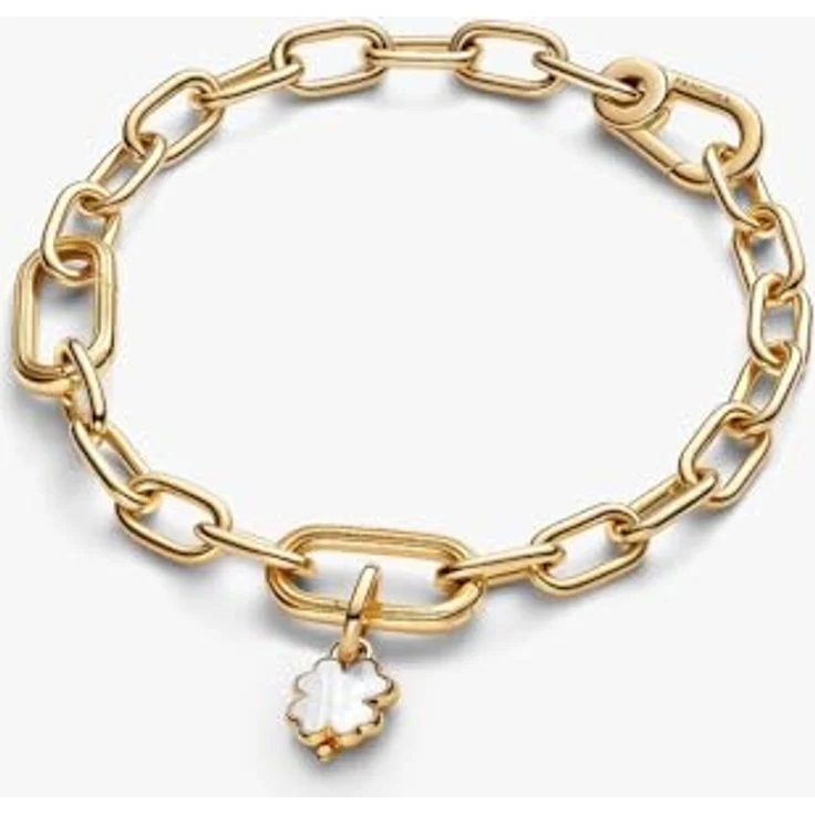 PANDORA Charm Weißer Glücksklee Anhänger, 14 Karat Vergoldung mit Perlmutt Optik und Cubic Zirkonia, kompatibel mit Moments, 764564C01 – Bild 3