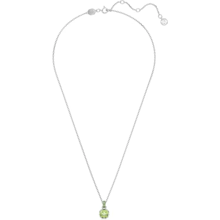 Swarovski Birthstone Anhänger August, Grüne und Rhodinierte Damenhalskette mit Kissenschliff Swarovski Kristallen – Bild 2