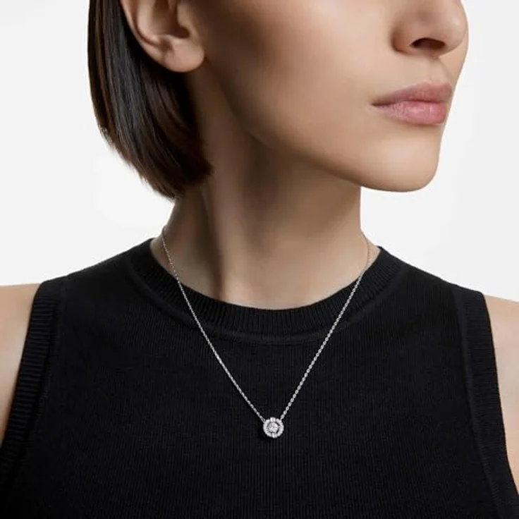 Swarovski Una Halskette, Rund, Weiss, Rhodiniert, Kristallpavé Akzente – Bild 5