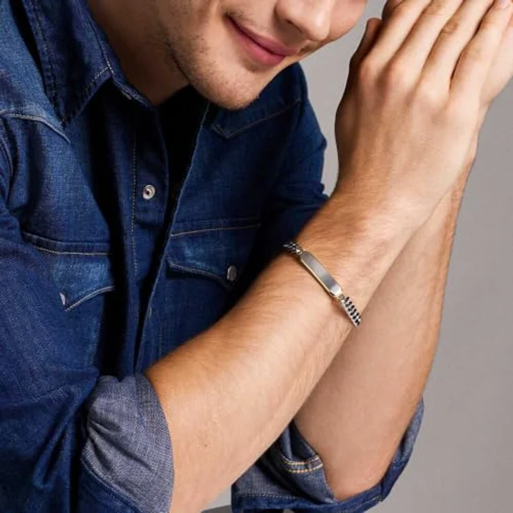 Fossil Drew Herrenarmband aus Edelstahl mit Karabinerverschluss, Zweifarbig in glänzendem Silber und Goldton – Bild 2