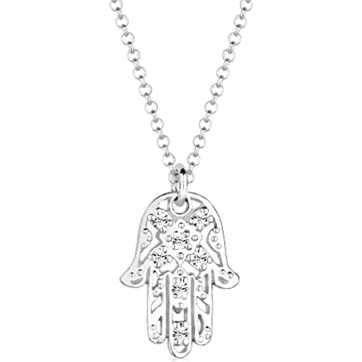 Elli Halskette Damen Hamsa Hand Anhänger mit Kristallen, 925 Sterling Silber, handgefertigt