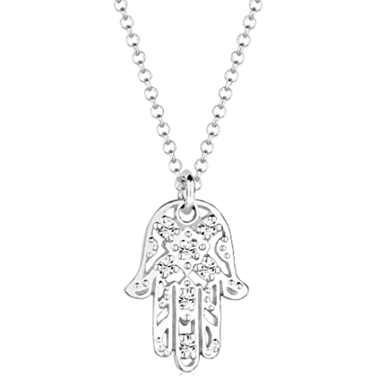 Elli Halskette Damen Hamsa Hand Anhänger mit Kristallen, 925 Sterling Silber, handgefertigt – Bild 1