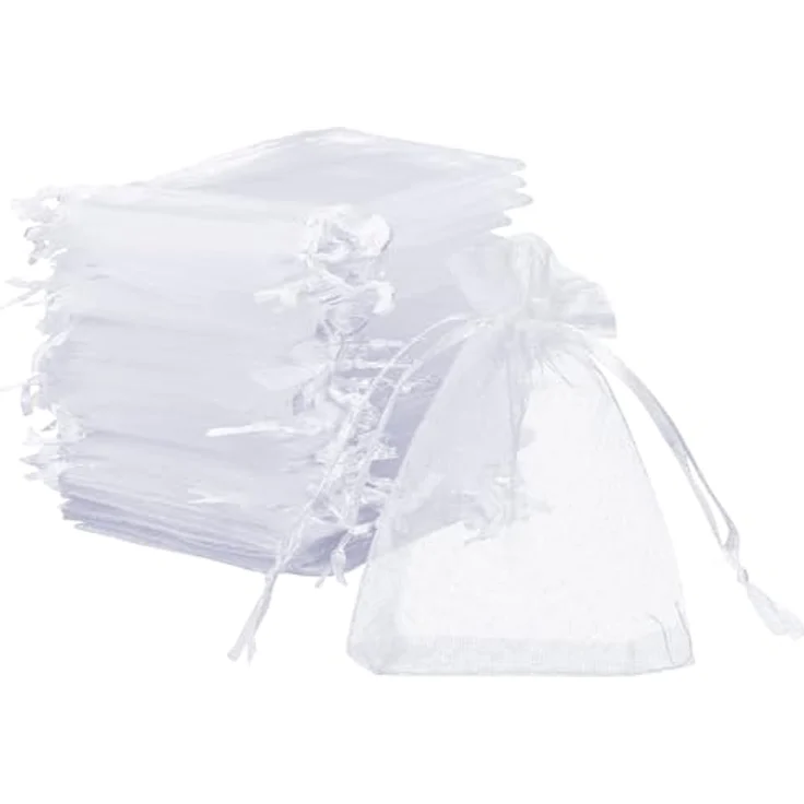 Naler Organzasäckchen, Weiß, 120 Stück, 10 x 15 cm, ideal für Schmuck und Dekoration – Bild 1