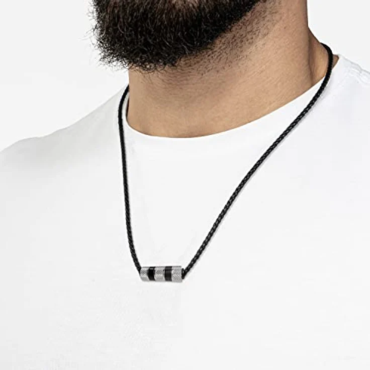SERASAR Lederkette Herren mit Anhänger, 50 cm Silber, echtes Rindsleder, Geschenkbox für Rocker – Bild 3
