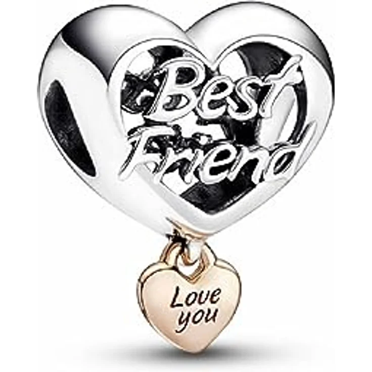 PANDORA „Love You Best Friend“ Herz-Charm, Sterling-Silber und 14 Karat rosévergoldete Metalllegierung, kompatibel mit PANDORA Moments Armbändern – Bild 1