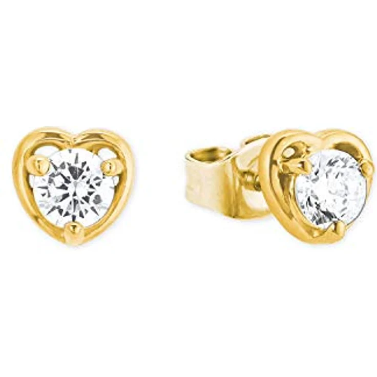 Amor Ohrstecker 925 Sterling Silber Damen, Herz-Design mit Zirkonia, 0,6 cm, gold, in Schmuck Geschenk Box, 2022301 – Bild 1