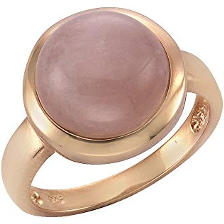 Zeeme Gemstones Damen Ring 925 Sterling Silber rotvergoldet mit Rosenquarz 12mm, rosa, inkl. Etui