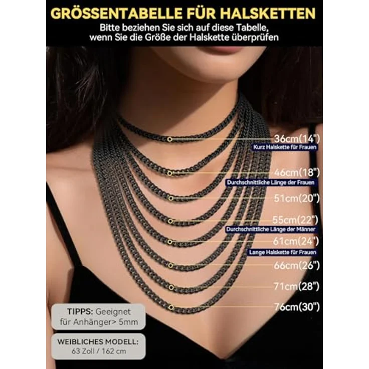 ChainsHouse Herren Panzerkette Halskette 3mm aus Edelstahl, 46cm, schwarz, antiallergisch, mit Karabinerverschluss – Bild 4
