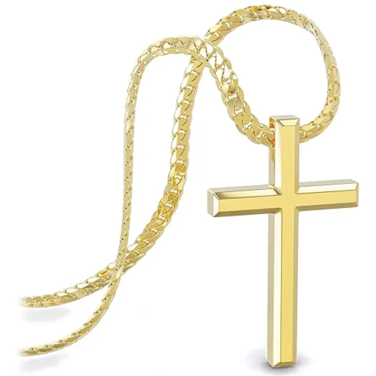 SERASAR Kreuz Halskette Herren, vergoldete Edelstahlkette mit Anhänger, 50cm oder 60cm, wasserfest, Geschenkidee für Männer
