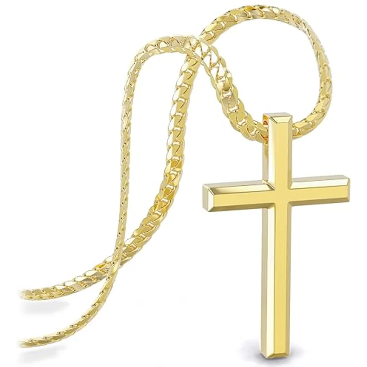 SERASAR Kreuz Halskette Herren, vergoldete Edelstahlkette mit Anhänger, 50cm oder 60cm, wasserfest, Geschenkidee für Männer – Bild 1