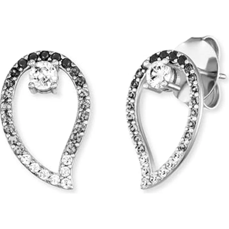 Engelsrufer Damen Yin Yang Ohrstecker aus Sterling Silber, tropfenförmig, 44 Zirkonia in Weiß und Schwarz, Steckverschluss, nickelfrei – Bild 1
