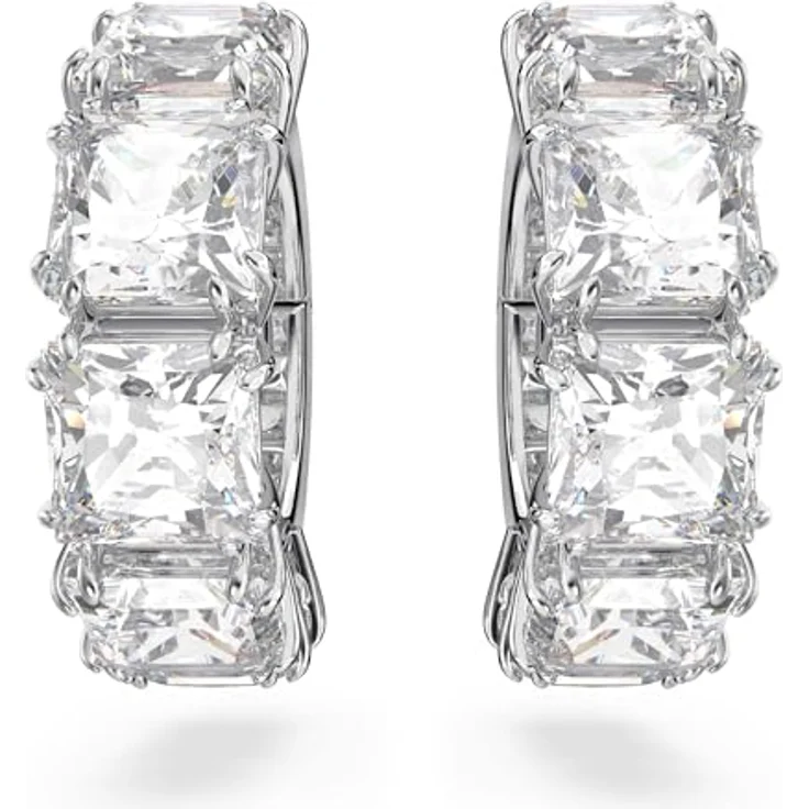 Swarovski Matrix Ohrclips, Kissenschliff, Weiß, rhodiniert, elegante Damen-Ohrringe – Bild 2
