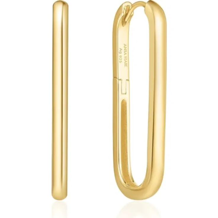 ANIA HAIE Vogue Maven Damen Creolen Tube Oversized U Hoop, 925 Sterling Silber 14k vergoldet, 34 x 2,5 mm, inkl. Geschenkverpackung