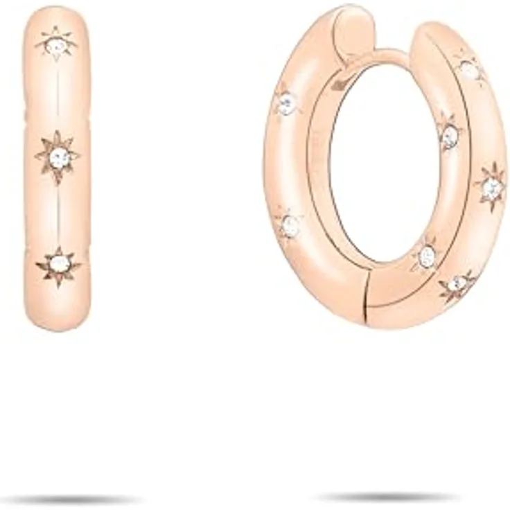 Tamaris Damen Creolen TJ-0650-E-18, Edelstahl IP Roségold, 1,85 cm, mit runden Steinen besetzt, Schanierverschluss