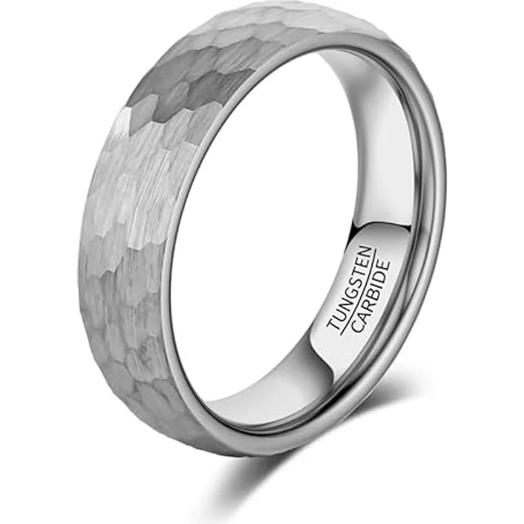 083BASE Wolframkarbid Ring, 4mm/6mm/8mm Breite, Hammerschlag-Design, Stahl oder Schwarz, Unisex Verlobungsring oder Partnerring – Bild 1