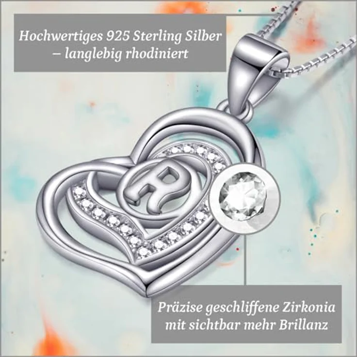 Morella Damen Halskette Herz Buchstabe R, 925 Silber rhodiniert mit weißen Zirkoniasteinen, 46 cm – Bild 2