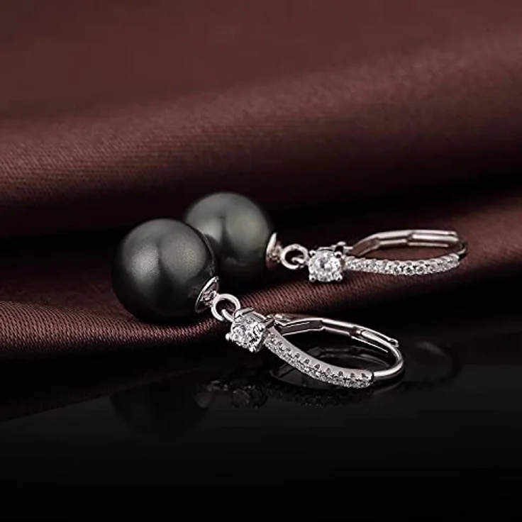 Miaofu Schwarz Perlenohrringe Damen, Hängend mit 5A Cubic Zirconia Crystals, S925 Sterling Silber – Bild 4